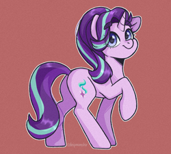 Size: 1024x920 | Tagged: safe, artist:cottonsweets, character:starlight glimmer, species:pony, species:unicorn, cute, eye clipping through hair, female, glimmerbetes, looking at you, red background, simple background, solo