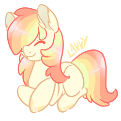 Size: 900x900 | Tagged: safe, artist:lavvythejackalope, oc, oc only, oc:sherbert, species:earth pony, species:pony, earth pony oc, hair over one eye, prone, signature, smiling, solo