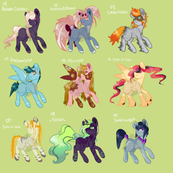 Size: 1200x1200 | Tagged: safe, artist:lavvythejackalope, base used, oc, oc only, species:earth pony, species:pegasus, species:pony, species:unicorn, species:zebra, blep, colored hooves, dreadlocks, earth pony oc, ethereal mane, freckles, galaxy mane, goggles, hair over one eye, hoof fluff, horn, jewelry, necklace, pearl necklace, pegasus oc, skull, smiling, tongue out, unicorn oc, wings, zebracorn