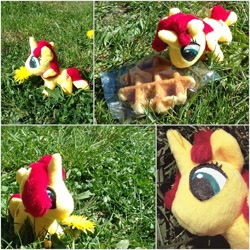 Size: 1066x1066 | Tagged: safe, artist:noxi1_48, character:sunset shimmer, cute, female, flower, food, grass, plushie, shimmerbetes, solo, waffle