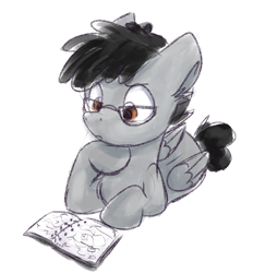 Size: 1926x2073 | Tagged: safe, artist:littleblackraencloud, oc, oc only, oc:moon ray, species:pegasus, species:pony, book, glasses, male, notebook, pegasus oc, simple background, solo, wings