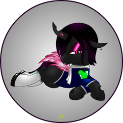 Size: 1280x1280 | Tagged: safe, artist:lakword, oc, oc:narzissa, species:changeling, boots, cute, female, gem, lying down, outfit, pink changeling, seductive, shoes, solo
