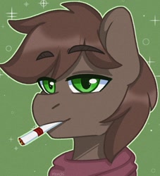 Size: 1000x1100 | Tagged: safe, artist:cottonsweets, oc, oc only, oc:brewer, oc:noble brew, species:earth pony, species:pony, bust, cigarette, clothing, earth pony oc, male, scarf, solo