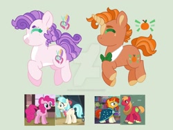 Size: 1600x1200 | Tagged: safe, artist:kyper-space, artist:strawberry-spritz, base used, character:big mcintosh, character:coco pommel, character:pinkie pie, character:sunburst, oc, parent:big macintosh, parent:coco pommel, parent:pinkie pie, parent:sunburst, parents:macburst, species:pony, deviantart watermark, magical gay spawn, magical lesbian spawn, obtrusive watermark, offspring, parents:cocopie, watermark