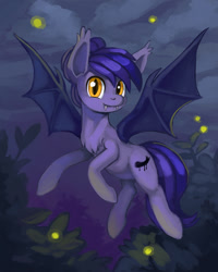 Size: 960x1200 | Tagged: safe, artist:lexx2dot0, oc, oc only, oc:inky, species:bat pony, species:pony, bat pony oc, bat wings, flying, solo, wings