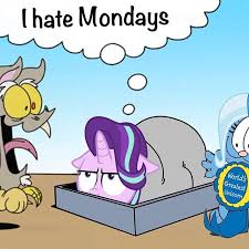 Size: 225x225 | Tagged: safe, artist:tarajenkins, edit, character:discord, character:starlight glimmer, character:trixie, species:draconequus, species:pony, species:unicorn, female, garfield, i hate mondays, inconvenient discord, inconvenient trixie, mare, nermal, odie, picture for breezies, thought bubble