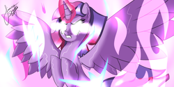 Size: 2560x1280 | Tagged: safe, artist:jimmy draws, character:twilight sparkle, species:alicorn, species:pony, episode:princess twilight sparkle, g4, my little pony: friendship is magic, angry, berserk, magic, perspective, rage, teeth, wings