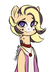 Size: 1000x1312 | Tagged: source needed, safe, artist:cottonsweets, oc, oc only, oc:sugar sands, species:pony, clothing, female, giraffe, jewelry, mare, missing accessory, solo, vest
