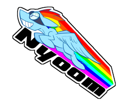 Size: 1200x1000 | Tagged: safe, artist:thattagen, character:rainbow dash, species:pegasus, species:pony, female, flying, goggles, mare, nyoom, rainbow, simple background, solo, sticker, transparent background