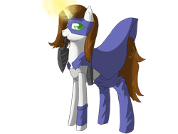 Size: 1600x1200 | Tagged: safe, artist:tomat-in-cup, oc, oc only, species:pony, species:unicorn, cape, clothing, costume, glowing horn, horn, mask, mouth hold, power ponies oc, simple background, solo, transparent background, unicorn oc