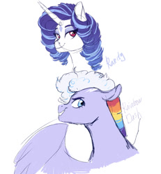 Size: 1121x1215 | Tagged: safe, artist:whalepornoz, character:rainbow dash, character:rarity, species:pegasus, species:pony, species:unicorn, g5 leak, duo, female, looking back, mare, rainbow dash (g5), rarity (g5), redesign, simple background, spread wings, white background, wings