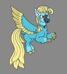 Size: 703x779 | Tagged: safe, artist:phobicalbino, oc, oc only, unnamed oc, species:classical hippogriff, species:hippogriff, colored hooves, colored wings, colored wingtips, flying, hippogriff oc, jewelry, necklace, solo