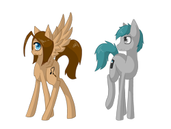 Size: 1600x1200 | Tagged: safe, artist:tomat-in-cup, oc, oc only, oc:carlisle, oc:shooting star, species:earth pony, species:pegasus, species:pony, duo, earth pony oc, female, male, mare, pegasus oc, simple background, stallion, transparent background, wings