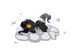 Size: 4000x3000 | Tagged: safe, artist:tomat-in-cup, character:rainbow dash, oc, species:pegasus, species:pony, clothing, cloud, eyes closed, female, hat, on a cloud, pegasus oc, plushie, simple background, sleeping, sleeping cap, solo, toy, transparent background, wings