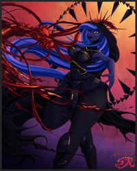 Size: 1200x1500 | Tagged: safe, artist:swiftriff, character:princess luna, species:alicorn, species:anthro, species:pony, armor, crossover, dungeon fighter online, female, solo, sword, video game, weapon