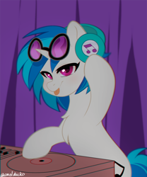 Size: 1000x1200 | Tagged: safe, artist:cottonsweets, character:dj pon-3, character:vinyl scratch, species:pony, species:unicorn, blep, chest fluff, female, mare, solo, tongue out, turntable