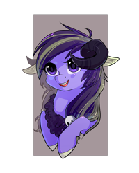 Size: 2641x3305 | Tagged: safe, artist:tomat-in-cup, oc, oc only, species:goat, species:pony, bust, colored hooves, goat pony, horn, open mouth, simple background, smiling, solo, transparent background