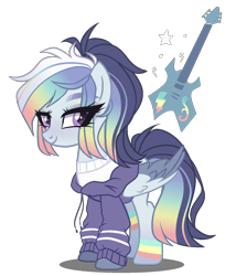 Size: 1200x1400 | Tagged: safe, artist:gihhbloonde, parent:rainbow dash, parent:soarin', parents:soarindash, species:pegasus, species:pony, clothing, female, hoodie, mare, offspring, simple background, solo, transparent background, two toned wings, wings