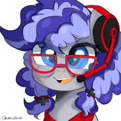 Size: 2048x2048 | Tagged: safe, artist:cottonsweets, oc, oc only, oc:cinnabyte, adorkable, bandana, commission, cute, dork, gaming headset, glasses, headphones, headset