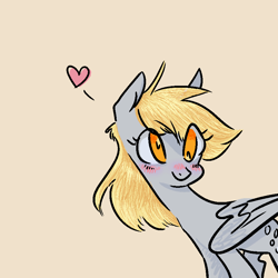 Size: 850x850 | Tagged: safe, artist:hippykat13, artist:sabokat, character:derpy hooves, species:pegasus, species:pony, blushing, cute, derpabetes, female, floating heart, heart, solo
