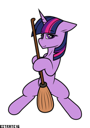 Size: 2000x2821 | Tagged: safe, artist:bitrate16, character:twilight sparkle, character:twilight sparkle (unicorn), species:pony, species:unicorn, broom, looking at you, simple background, smiling, smiling at you, spread legs, spreading, transparent background, vector
