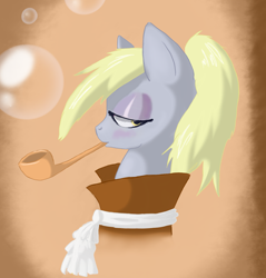 Size: 1100x1151 | Tagged: safe, artist:tomat-in-cup, character:derpy hooves, species:pegasus, species:pony, bubble, bubble pipe, edited by trickynicky, female, mare, pipe, solo