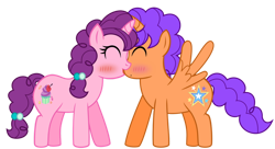 Size: 1024x558 | Tagged: safe, alternate version, artist:nupiethehero, character:sugar belle, oc, oc:nupie, species:alicorn, species:pony, alicorn oc, alternate universe, cute, female, horn, kissing, male, mare, nupiebelle, show accurate, simple background, stallion, transparent background, wings