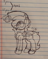 Size: 1747x2112 | Tagged: safe, artist:drheartdoodles, oc, oc only, oc:dr.heart, species:pegasus, species:pony, :3, chest fluff, clydesdale, food, lined paper, sketch, solo, tongue out, traditional art, watermelon