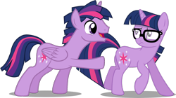 Size: 1666x935 | Tagged: safe, artist:caliazian, artist:penny-rhythm, artist:spier17, edit, editor:slayerbvc, character:twilight sparkle, character:twilight sparkle (alicorn), character:twilight sparkle (scitwi), oc:dusk shine, species:alicorn, species:pony, species:unicorn, equestria girls:spring breakdown, g4, my little pony: equestria girls, my little pony:equestria girls, equestria girls ponified, female, glasses, looking back, male, mare, nervous, ponidox, ponified, prince dusk, r63 paradox, raised hoof, rule 63, self ponidox, simple background, smiling, stallion, story included, suspicious, transparent background, unicorn sci-twi, unsure, vector, vector edit