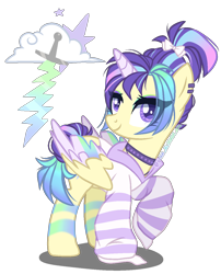 Size: 1050x1300 | Tagged: safe, artist:gihhbloonde, oc, parent:rainbow dash, parents:canon x oc, species:alicorn, species:pony, g4, clothing, colored wings, female, jacket, magical lesbian spawn, mare, multicolored wings, offspring, parent:oc:magical projection, simple background, solo, transparent background, wings