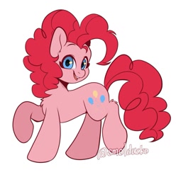 Size: 1135x1143 | Tagged: safe, artist:cottonsweets, character:pinkie pie, species:earth pony, species:pony, g4, chest fluff, cute, diapinkes, female, leg fluff, looking at you, mare, open mouth, simple background, solo, white background