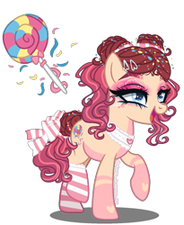 Size: 1100x1340 | Tagged: safe, artist:gihhbloonde, oc, oc only, parent:cheese sandwich, parent:pinkie pie, parents:cheesepie, species:earth pony, species:pony, g4, clothing, female, mare, offspring, simple background, socks, solo, striped socks, transparent background