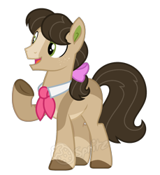 Size: 1560x1704 | Tagged: safe, artist:strawberry-spritz, oc, parent:applejack, parent:octavia melody, species:earth pony, species:pony, g4, bow, hair bow, magical lesbian spawn, male, offspring, parents:appletavia, simple background, solo, stallion, transparent background