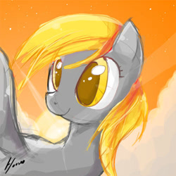 Size: 500x500 | Tagged: safe, artist:derpiihooves, character:derpy hooves, species:pegasus, species:pony, g4, big eyes, bust, cloud, female, mare, portrait, sky background, solo, sun