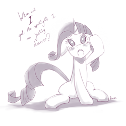 Size: 800x800 | Tagged: safe, artist:derpiihooves, character:rarity, species:pony, species:unicorn, g4, female, grayscale, mare, marshmelodrama, monochrome, no pupils, rarity being rarity, sketch, solo, teary eyes