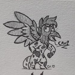 Size: 2229x2229 | Tagged: safe, artist:drheartdoodles, oc, oc only, oc:helios, species:griffon, g4, angry, caw, flexing, solo, spread wings, standing, traditional art, wings