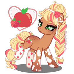 Size: 700x700 | Tagged: safe, artist:gihhbloonde, artist:shiibases, base used, oc, oc only, parent:applejack, parent:strawberry sunrise, parents:applerise, species:earth pony, species:pony, g4, adoptable, clothing, eyeshadow, female, freckles, magical lesbian spawn, makeup, mare, markings, offspring, raised leg, simple background, socks, solo, transparent background