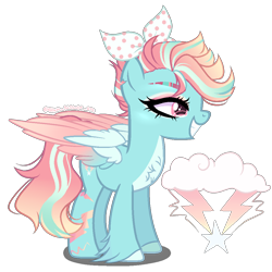 Size: 1050x1050 | Tagged: safe, artist:gihhbloonde, artist:meimisuki, base used, oc, oc only, parent:lightning dust, parent:rainbow dash, parents:rainbowdust, species:pegasus, species:pony, g4, adoptable, bow, chest fluff, eyeshadow, female, grin, hair bow, leg fluff, magical lesbian spawn, makeup, mare, markings, multicolored hair, offspring, scar, simple background, smiling, solo, tattoo, transparent background, unshorn fetlocks