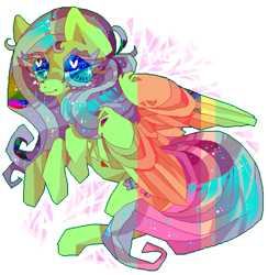Size: 561x575 | Tagged: safe, artist:njeekyo, character:fluttershy, species:pegasus, species:pony, colorful, eyestrain warning, female, mare, simple background, solo, white background, wings