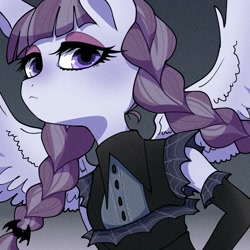 Size: 1500x1500 | Tagged: safe, artist:bbtasu, character:inky rose, species:anthro, species:pegasus, species:pony, g4, braid, braided pigtails, bust, clothing, female, gloves, goth, long gloves, looking at you, solo, spread wings, wings