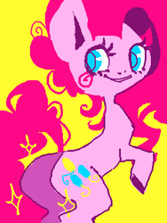 Size: 300x400 | Tagged: safe, artist:njeekyo, character:pinkie pie, balloonbutt, butt, plot, simple background, yellow background