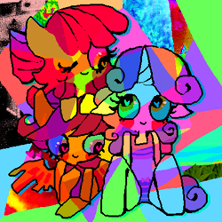 Size: 400x400 | Tagged: safe, artist:njeekyo, character:apple bloom, character:scootaloo, character:sweetie belle, species:anthro, species:pegasus, species:pony, ambiguous facial structure, cutie mark crusaders, psychedelic