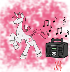Size: 793x809 | Tagged: safe, artist:madness-with-reason, character:lovestruck, oc, oc only, boombox, dancing, music, solo