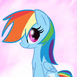 Size: 900x900 | Tagged: safe, artist:littleblackraencloud, character:rainbow dash, species:pegasus, species:pony, female, looking back, sitting, smiling, solo