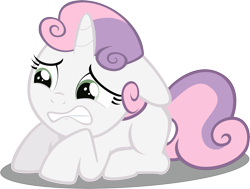 Size: 5893x4445 | Tagged: safe, artist:reginault, character:sweetie belle, species:pony, species:unicorn, episode:sisterhooves social, g4, my little pony: friendship is magic, absurd resolution, cringing, female, filly, floppy ears, scared, simple background, solo, transparent background, vector