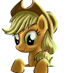 Size: 501x530 | Tagged: safe, artist:esuka, character:applejack, applestare, bust, female, inverted mouth, portrait, simple background, solo
