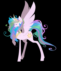 Size: 1483x1719 | Tagged: safe, artist:tomat-in-cup, character:princess celestia, species:alicorn, species:pony, black background, eyes closed, female, hoof shoes, mare, peytral, simple background, solo