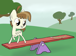 Size: 2500x1850 | Tagged: safe, artist:ambrosebuttercrust, character:featherweight, species:pegasus, species:pony, feather, featherbetes, male, pun, seesaw, solo, visual gag