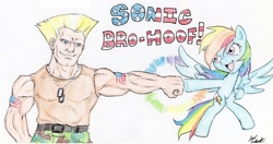 Size: 1092x576 | Tagged: safe, artist:joelashimself, character:rainbow dash, species:human, crossover, guile, street fighter