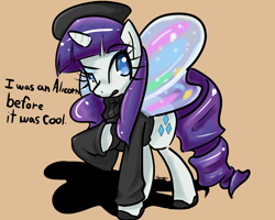 Size: 1280x1024 | Tagged: safe, artist:acharmingpony, character:rarity, species:alicorn, species:pony, beatnik rarity, before it was cool, beret, butterfly wings, clothing, drawfag, female, glimmer wings, hat, hipster, solo